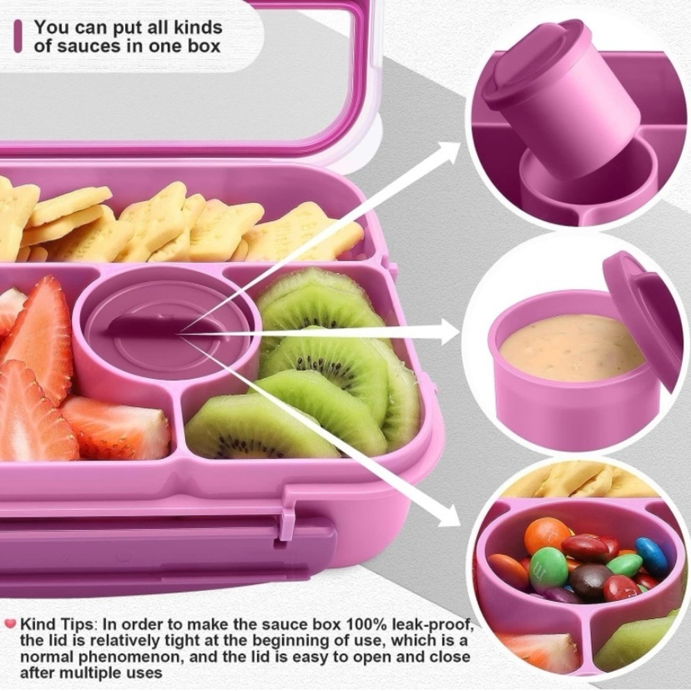 Amathley Bento Box With 5 Compartments For Lunches Adults, Kids, Purple BPA Free - Picture 8 of 8